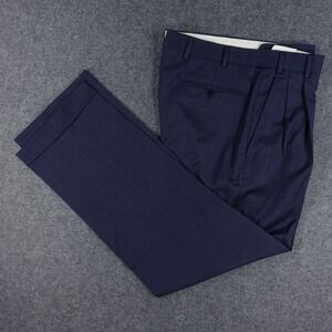 Zanella Bennett Dress Pants Men's 32x31 Pleated Wool Italy Platinum Navy Blue